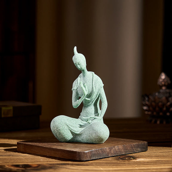 Buddha Statue Sandstein Lauschend Zen Glücksbringer