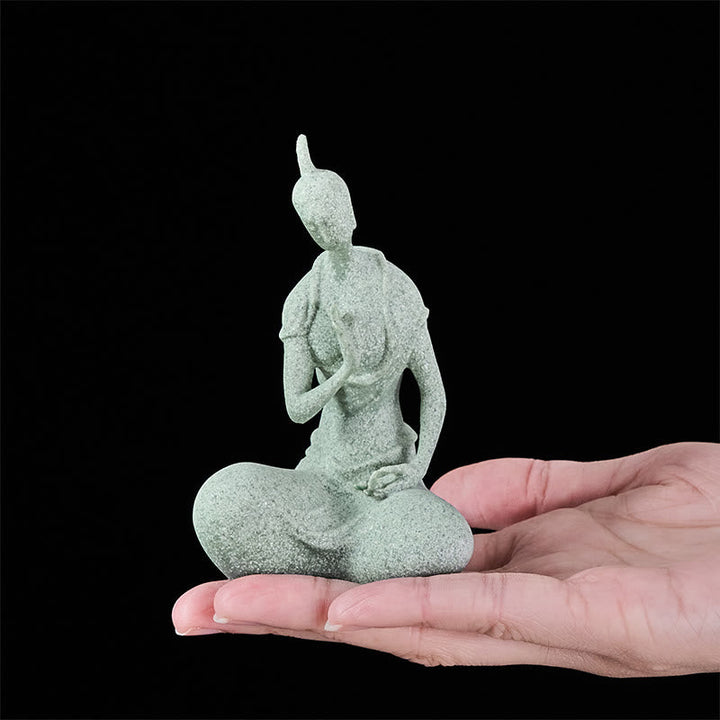 Buddha Statue Sandstein Lauschend Zen Wohnzimmer