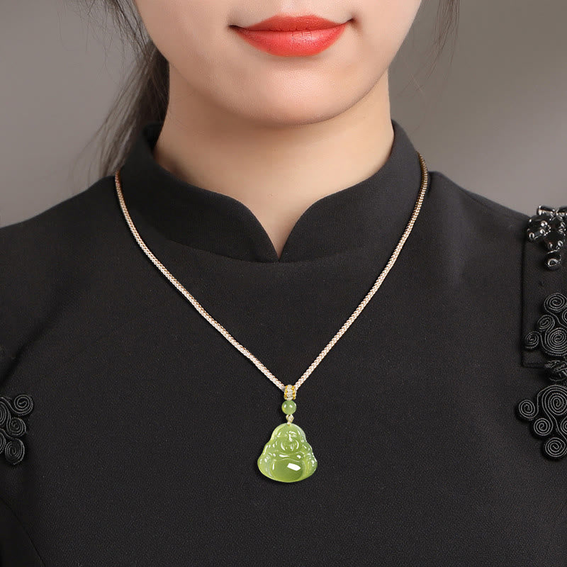 Grüne Jade Kette Lachender Buddha getragener Anhänger Wohlstand
