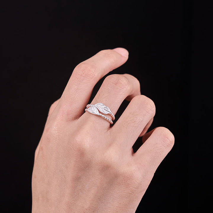 Silberner Buddha Blatt Ring Wohlstand Schutz Glück Feng Shui Schmuck