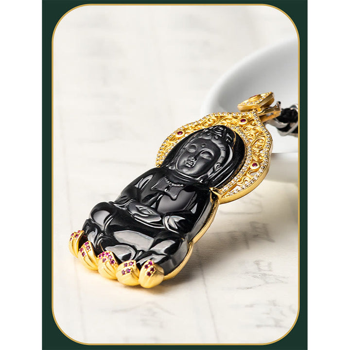 Schwarze Jade Kwan Yin Gold Natur Schutz