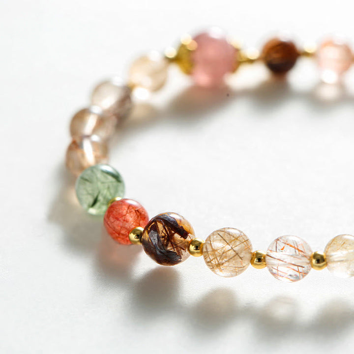 Armband Erdbeerquarz Pixiu – Wohlstand mit bunten Natursteinen elastisch