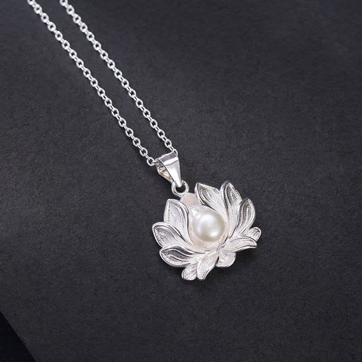 Kette Sterling-Silber Lotus Perle Wohlstand Blütenanhänger
