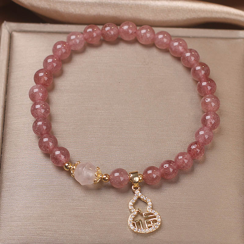 Armband Erdbeerquarz Fu-Zeichen rosé Perlen elegantes Accessoire Naturstein