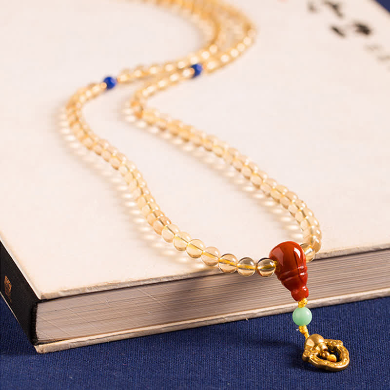 Mala Halskette rote Achat Perlen goldene Citrin Kette elegant