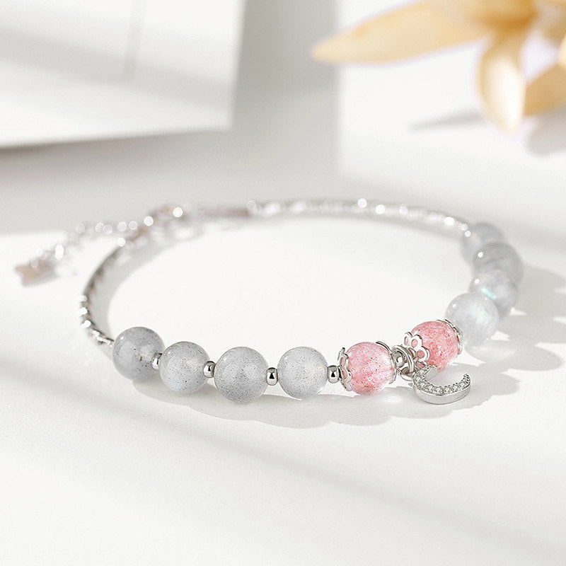 Armband Erdbeerquarz Mondstein – Glück
