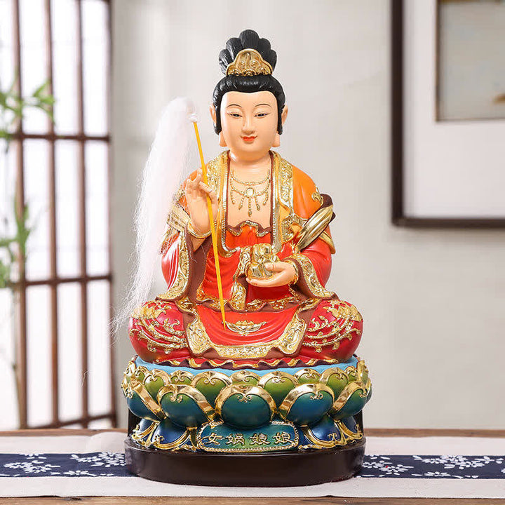 Buddha Statue Nuwa Bodhisattva Harz Schutz Nuwa sitzend