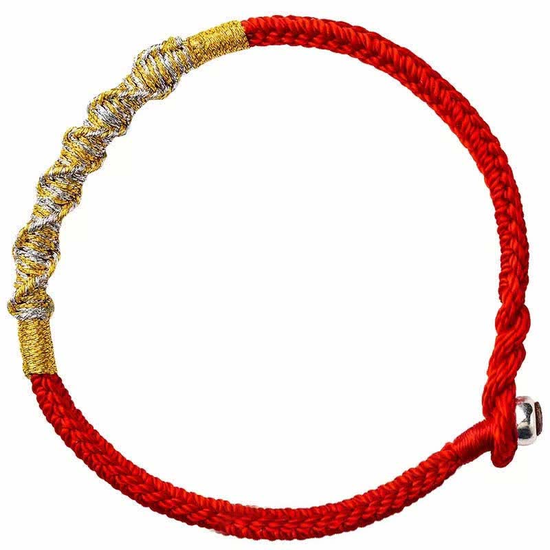 Rotes Seidenschnur Armband mit goldenem Knoten Detail elastisch
