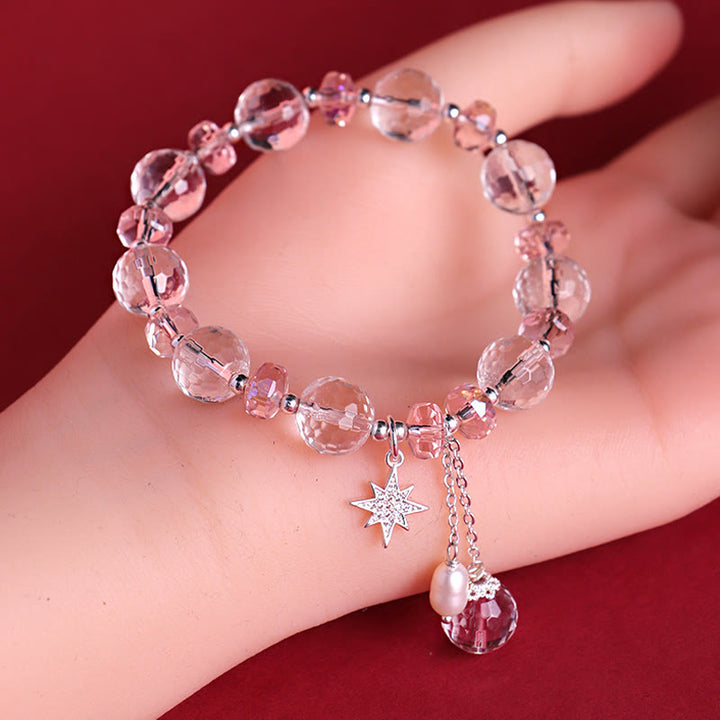 Armband Weißer Kristall Stern Schutz rosa Perlen elegant Handgelenk