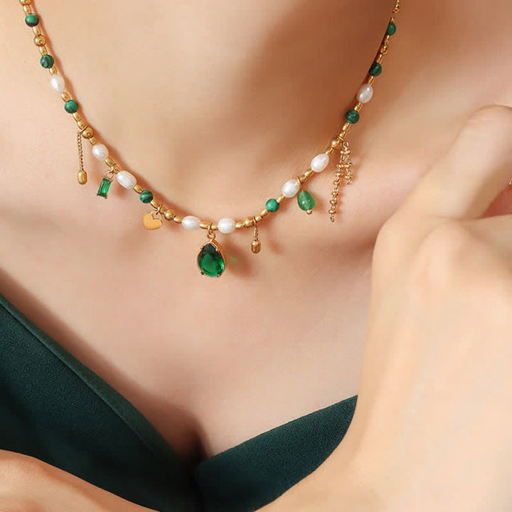 Kette Perle grün Zirkon Goldkette Anhänger