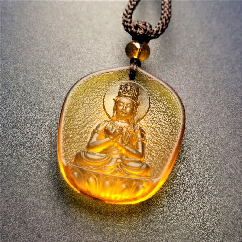 Anhänger Kette Liuli-Kristall Tierkreis-Buddha Bernstein Lotussitz