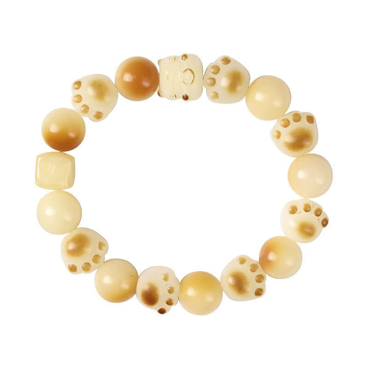 Sandelholz Bodhi Katze Armband elastisch Naturstein Glück Frieden getragen