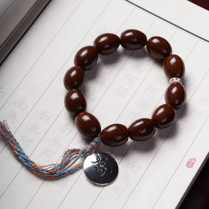Holzperlen Armband Chinesisches Tierkreis – Wohlstand mit Metallanhänger braun