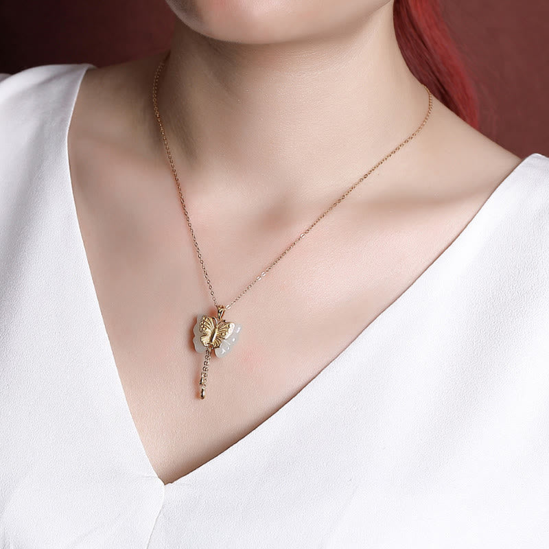 Schmetterling Anhänger Halskette Schmuck Gold Jade