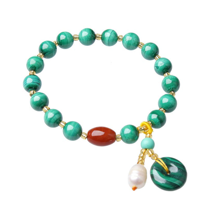 Mala Roter Achat Malachit Armband mit grünen Steinen und Perlenanhänger