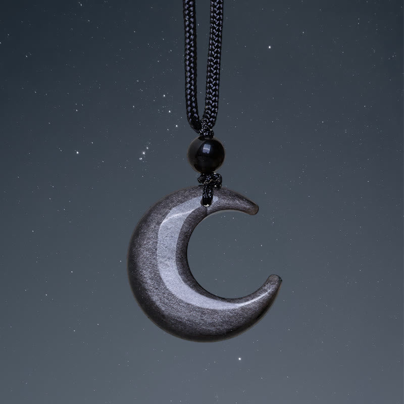Mondstein Kette Obsidian Anhänger Naturstein schwarze Schnur Nacht