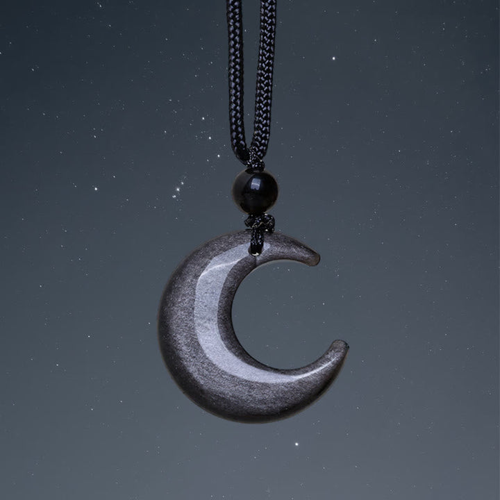 Mondstein Kette Obsidian Anhänger Naturstein schwarze Schnur Nacht