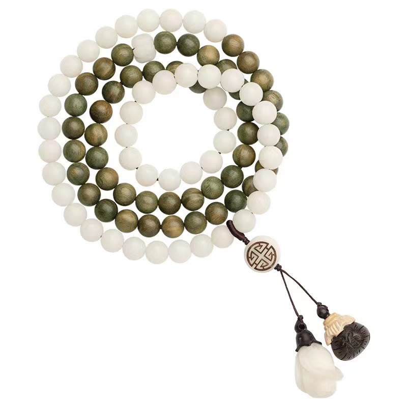 Armband Sandelholz Bodhi – Energie weiß grün Perlen Anhänger