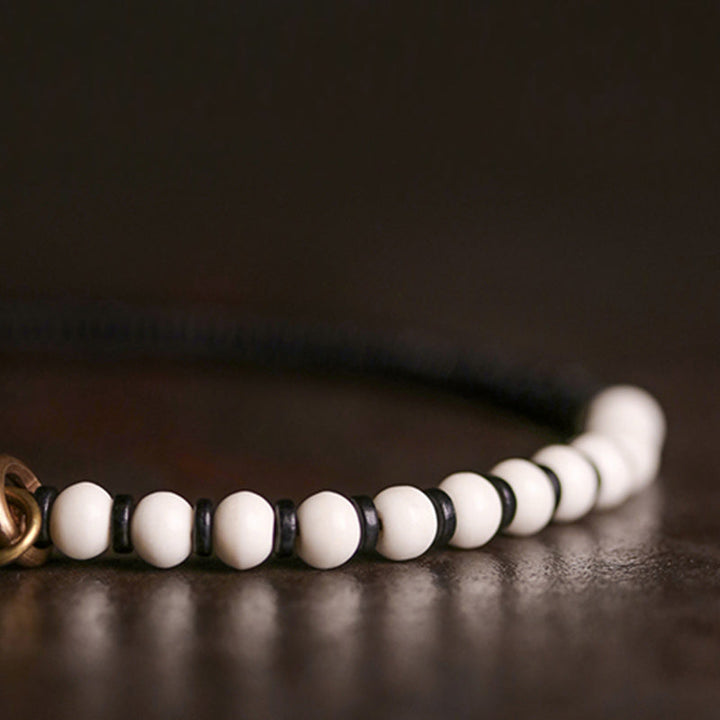 Weißes Armband Kupfer Ebenholz Paar – Stärke flach elegant Naturstein