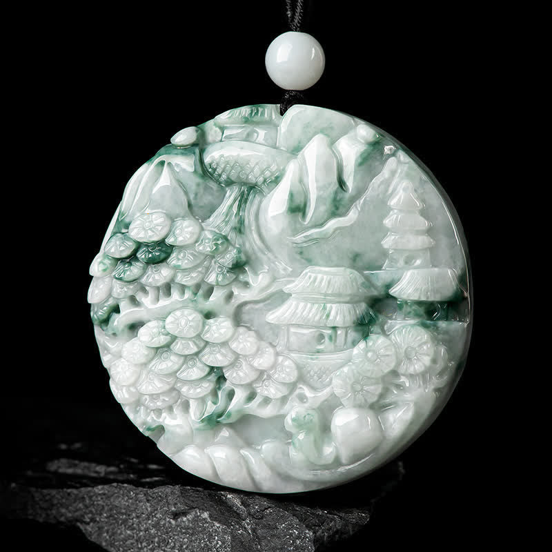 Jade Anhänger Berglandschaft Tempel grün weiß