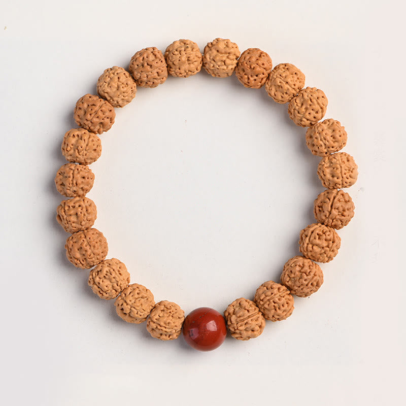 Armband Bodhi – Wohlstand mit braunen Samen und rotem Achat Stein