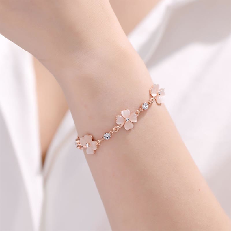 Armband Rosa Kristall Kleeblatt – Liebe & Glück