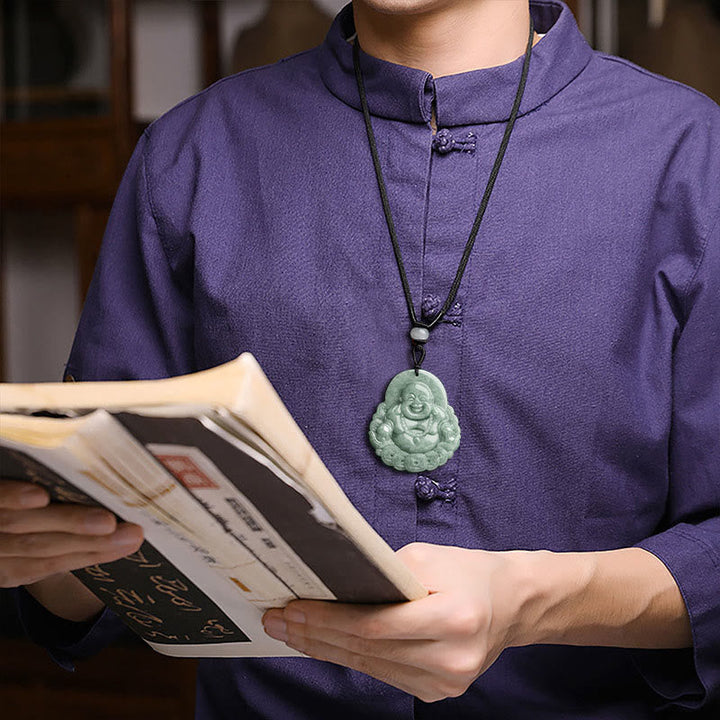 Anhänger Kette Jade Buddha Wohlstand grün