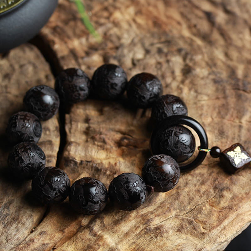 Armband Ebenholz Gravur Yin-Yang Ruhe
