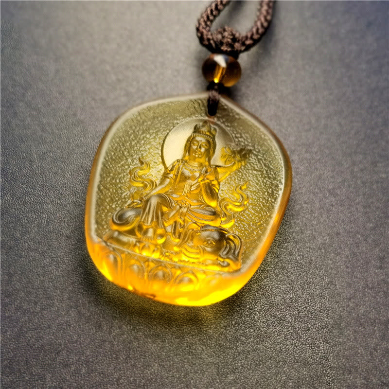 Anhänger Kette Liuli-Kristall Tierkreis-Buddha golden Guanyin