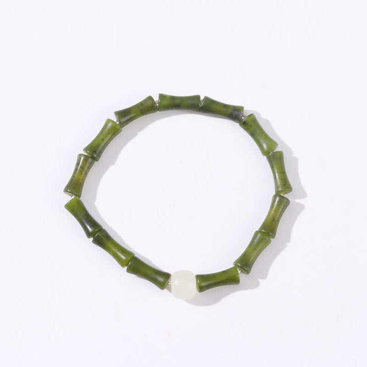 Armband Jade Bambus grünes Naturstein elastisches Schmuckstück Glück Fülle