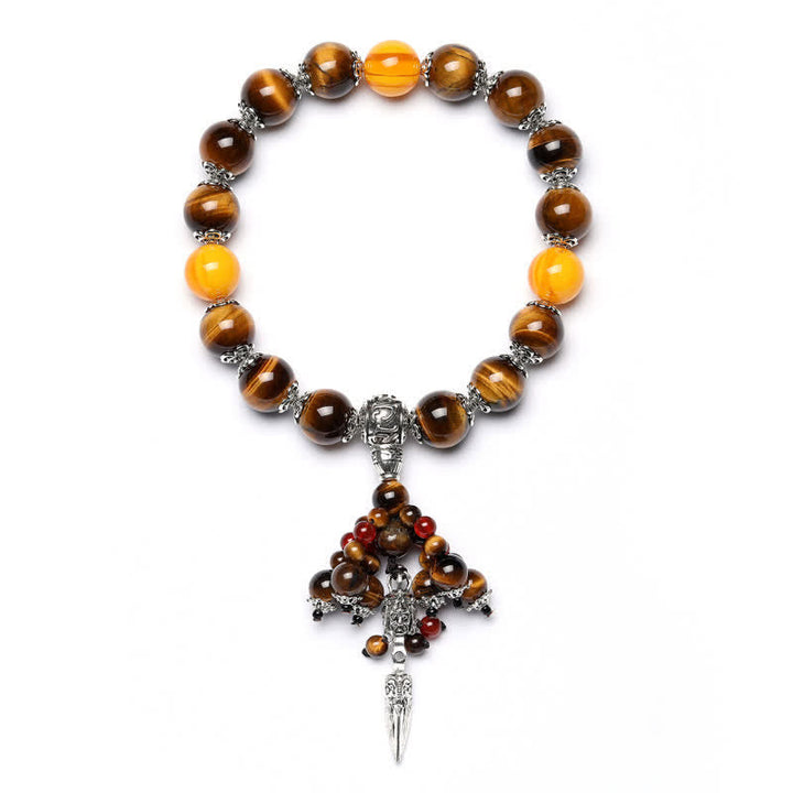 Armband Roter Achat Tigerauge Drachen Heilstein silberne Perlen braun gold