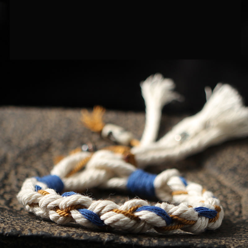 Armband Glück Wohlstand Stärke weiß blau geflochten Baumwolle Seil