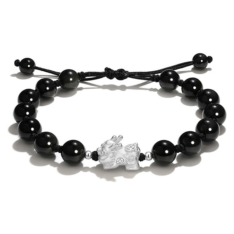Schwarzes Obsidian Armband mit Kristall Pixiu Anhänger elegant