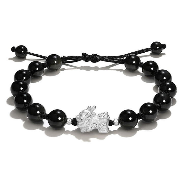 Schwarzes Obsidian Armband mit Kristall Pixiu Anhänger elegant