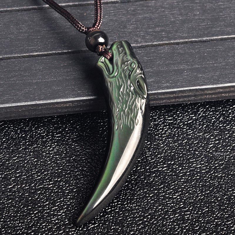 Obsidian Wolfszahn Anhänger Kette Naturstein Stärke