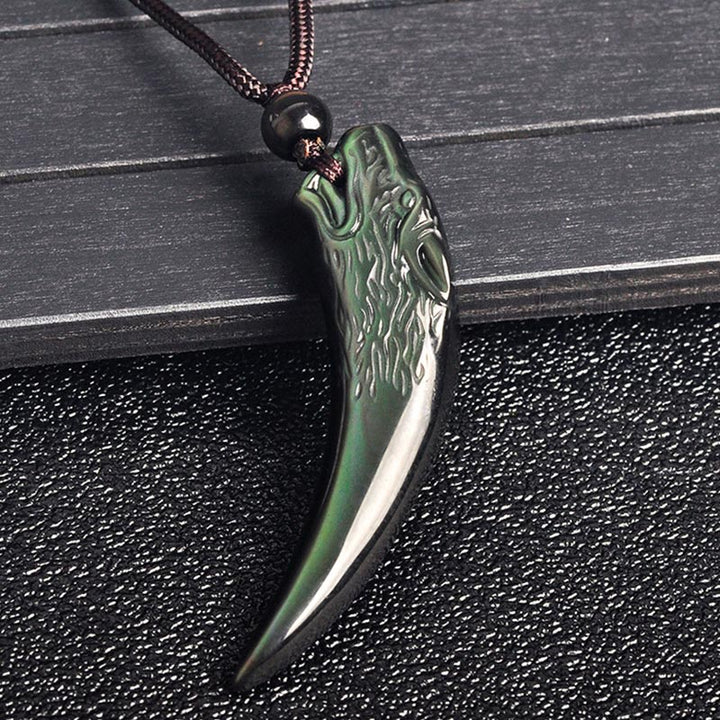 Obsidian Wolfszahn Anhänger Kette Naturstein Stärke