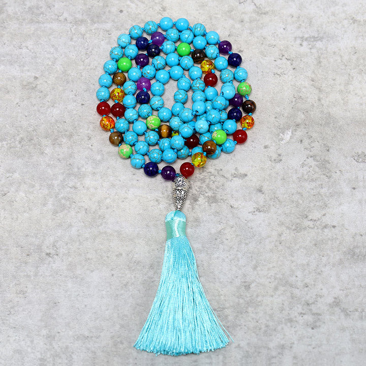 Mala 108 Perlen Türkis Harmonie Halskette mit Quaste Schmuck