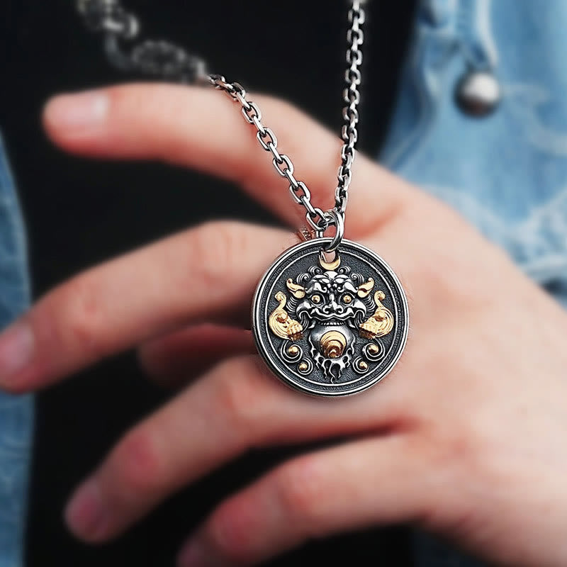 Anhänger Kette schwarze Obsidian Kirtimukha Schutz Silber