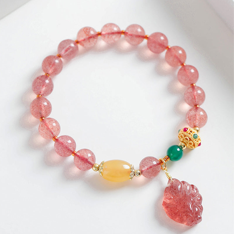 Armband Erdbeerquarz Fuchs – Heilung rosa Perlen elastisch Naturstein