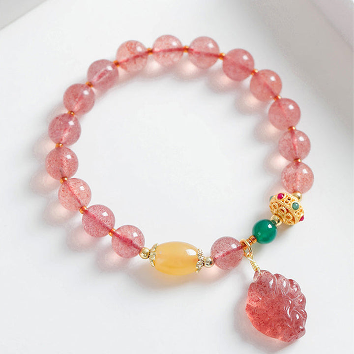 Armband Erdbeerquarz Fuchs – Heilung rosa Perlen elastisch Naturstein