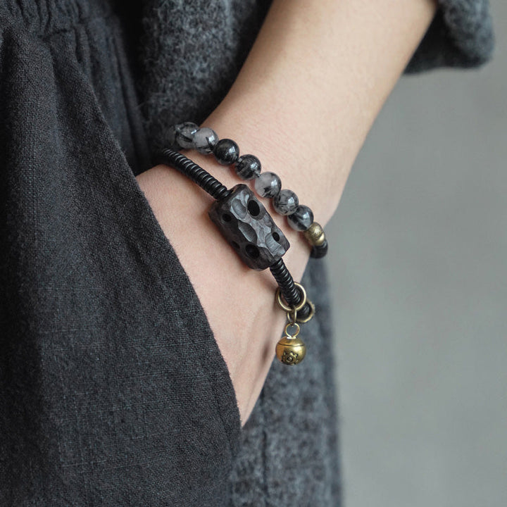Armband Kupfer Ebenholz Paar Energie schwarze Perlen Handgelenk elegant getragen