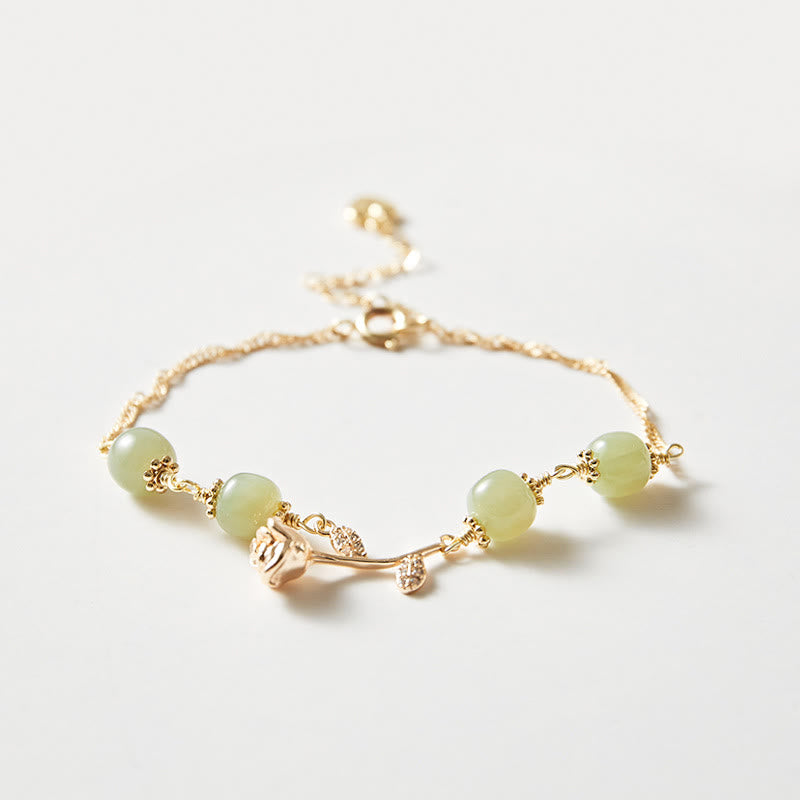 Armband Jade Glück Stärke goldene Kette grüne Perlen elegant