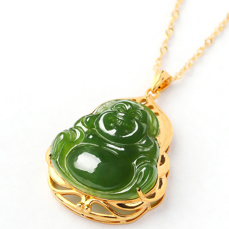 Lachender Buddha Jade Anhänger Gold Glück