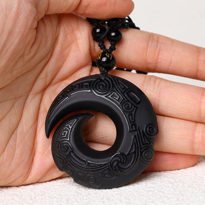 Anhänger Obsidian Friedensschnalle Stärke schwarzer Naturstein Kette Anhänger