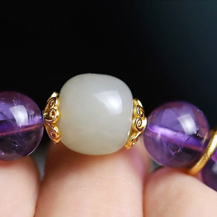 Armband Amethyst Kristall Heilung Harmonie weiß lila Perlen Gold