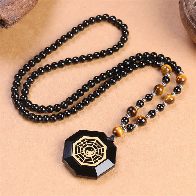 Obsidian Anhänger Kette Bagua mehrfach