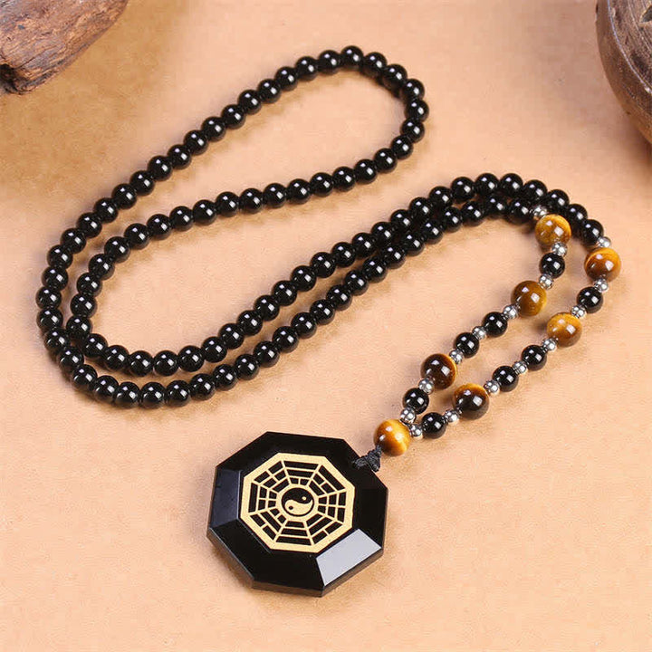 Obsidian Anhänger Kette Bagua mehrfach
