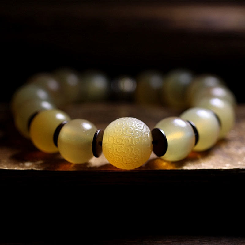 Gelbes Jade Armband mit Om Mani Padme Hum Gravur Segen