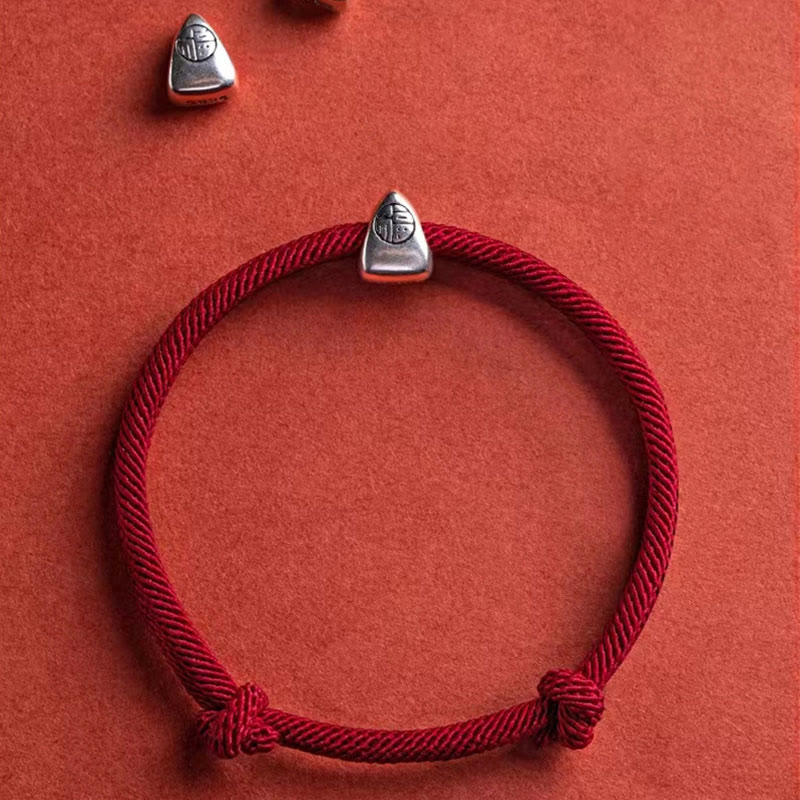 Armband 925 Silber Fu Zeichen Segen Handgemacht Geflochten