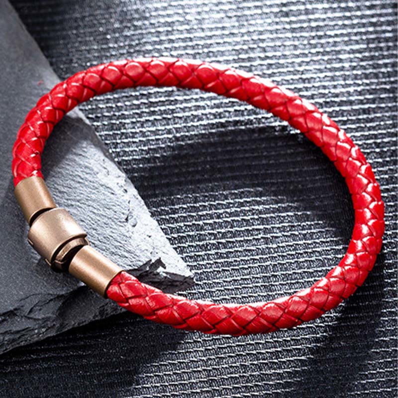 Rotes geflochtenes Leder Armband mit Magnetverschluss Vintage Glück